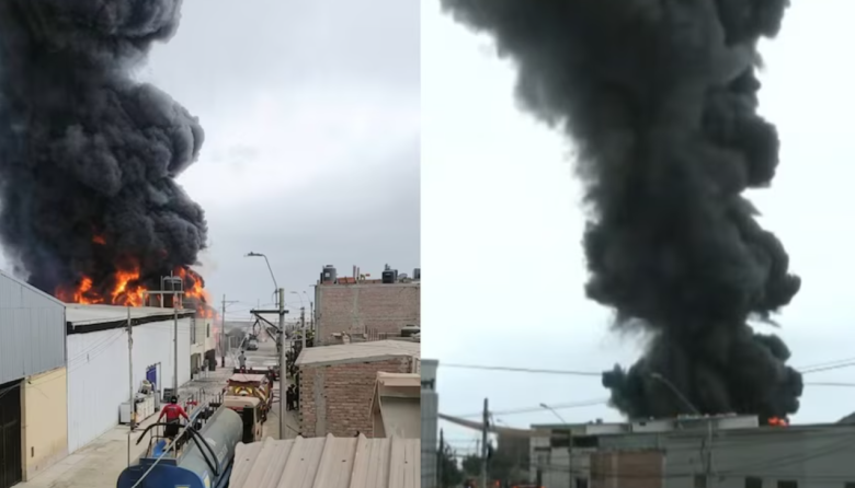 Incendio de gran magnitud consume almacén en Villa El Salvador y moviliza a decenas de bomberos